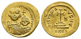 HERACLIUS with HERACLIUS CONSTANTINE (610-641). GOLD Solidus. Constantinople.
Obv: dd NN hERACLIVS ET hERA CONST P P AV.
Crowned and draped facing b...