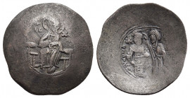 MANUEL I COMNENUS (1143-1180). BI Aspron Trachy. Constantinople.
Obv: IC - XC.
Christ Pantokrator seated facing on throne.
Rev: Manuel standing fac...