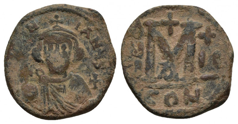 JUSTINIAN II (First reign, 685-695). Follis. Constantinople.
Obv: D IVSTINIANVS...