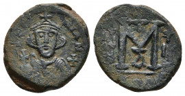 JUSTINIAN II (First reign, 685-695). Follis. Constantinople mint, 1st officina. Dated RY 2 (686/7).
Obv: Crowned facing bust, holding globus cruciger...