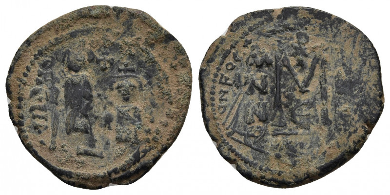 HERACLIUS, with HERACLIUS CONSTANTINE (610-641). Follis. Constantinople.
Obv: H...