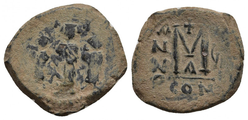HERACLIUS, with HERACLIUS CONSTANTINE (610-641). Follis. Constantinople.Follis....