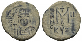 HERACLIUS (610-641). Follis. Cyzicus. Dated RY 2 (611/2). Obv: δ N ҺRACLI PЄRP AVG. Helmeted, draped and cuirassed bust facing, holding globus crucige...