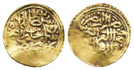 OTTOMAN EMPIRE. Sulaymân I ibn Selîm I (926-974 H./1520-1566 AD). GOLD Sultani. Misr.
Obv: Legend.
Rev: Legend.
Artuk 1552; Nuri Pere 181.
Conditi...