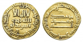 ISLAMIC. Abbasid Caliphate. Time of Al-Saffah (AH 132-136 / AD 749-754). GOLD Dinar. Unnamed (Dimashq [Damascus]?) mint
Obv: Arabic legend. Rev: Arab...
