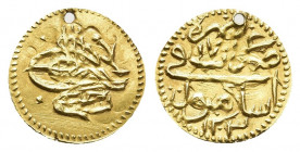 OTTOMAN EMPIRE. Selim III (AH 1203-1222 / AD 1789-1807). GOLD Findiq. Islambul (Constantinople). Dated AH 1203//4 (1792).
Obv: Toughra.
Rev: Legend ...