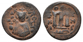 ISLAMIC. Arab-Byzantine (Circa 685-692). Fals. Hims (Emesa). Obv: Crowned and draped imperial bust facing, holding globus cruciger. Rev: Large M. Albu...