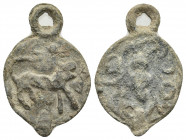 Greek Pendant featuring Lion. ca. 1st-2nd century B.C. Lion walking right. suspension loop.
.
Weight : 7.50 gr
Diameter : 37 mm
