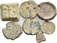 7 Byzantine lead seals.

Obv: .
Rev: .

.

Condition: See picture. No return.

Weight: g.
Diameter: mm.