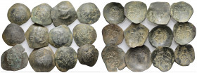 12 Byzantine Mixed Trachy Coins.

Obv: .
Rev: .

.

Condition: See picture. No return.

Weight: g.
Diameter: mm.