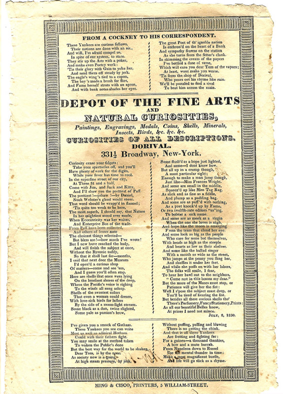 1830 Broadside for Coin & Curiosity Shop An Exceptionally Early Numismatically R...