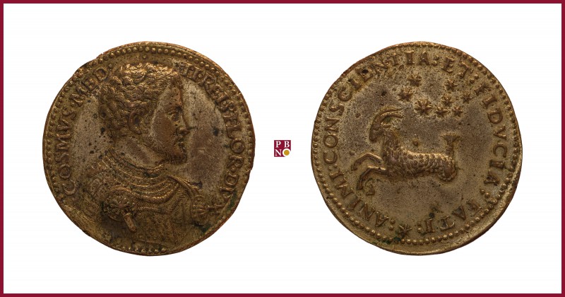 Tuscany, Cosimo I de Medici (1519-1574), gilded CONTEMPORARY CAST bronze medal,1...