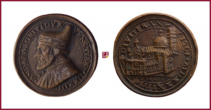 Venice, Andrea Gritti (1523-1539), STRUCK bronze medal, 1534, 25,98 g cu/Ae, 36 ...