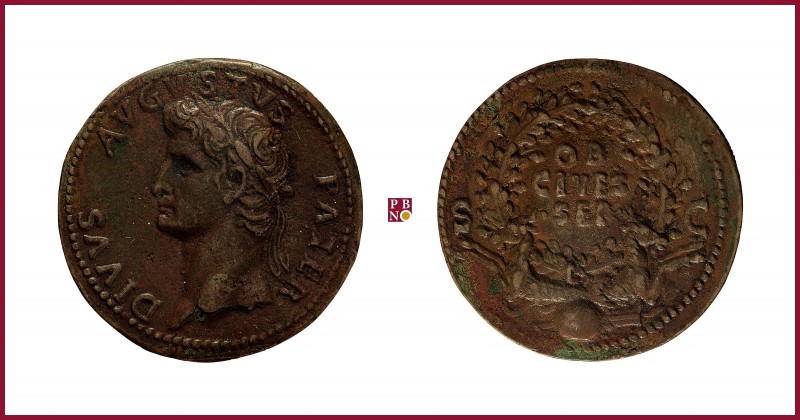 Augustus (28 BC - AD 14), CONTEMPORARYcast bronze medal in a form of Roman Seste...