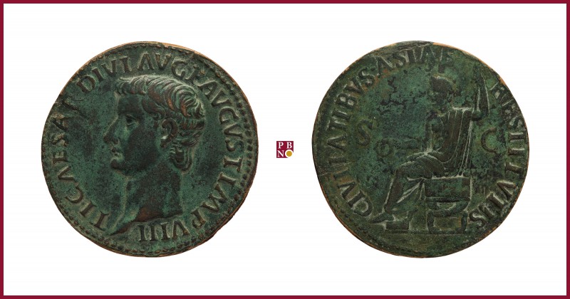 Tiberius (14-37), CONTEMPORARY cast bronze medal in a form of Roman As, 13,47 g ...