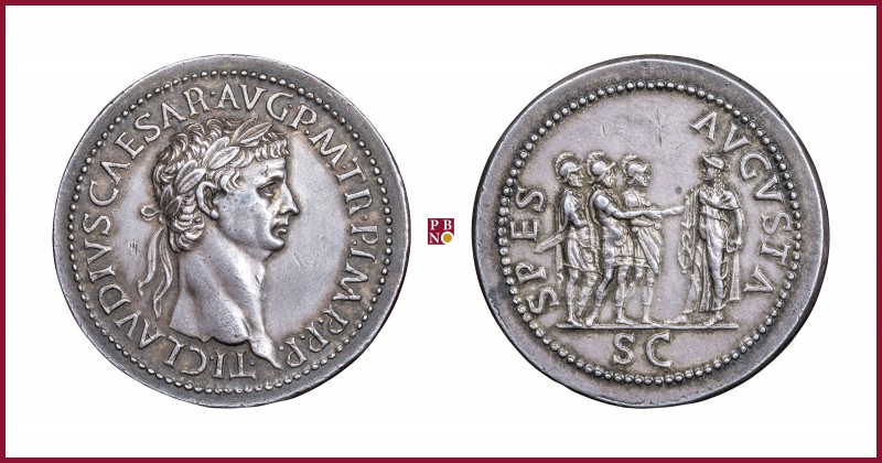Claudius (41-54), struck silver medal in a form of Roman Sestertius, 26,41 g Ag,...