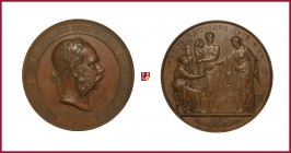 Austria, Franz Joseph I (1848-1916), copper medal, 1873, 153,88 g Cu, 70 mm, opus: J. Tautenhayn/K. Schwenzer, World Exhibition Vienna 1873, head righ...