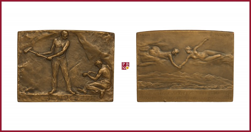 Austria, Franz Joseph (1848-1916), bronze plaquette, 1904, 166,88 g Cu/Ae, 79x59...