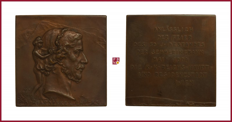Austria, Franz Joseph (1848-1916), bronze plaquette, 1904, 77,78 g Cu/Ae, 54x54 ...
