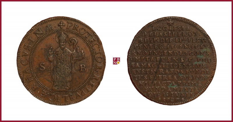 Croatia, Dubrovnik/Ragusa, copper medal, 1707, 20,23 Cu, 38 mm, The Restoration ...