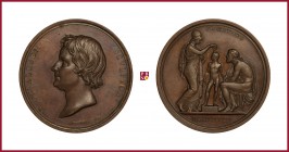 Denmark, Bertel Thorvaldsen (1770-1844), sculptor, bronze medal, 1832, 70,24 g Cu/Ae, 54 mm, opus: G. Galeazzi, head left/Athena and a man seated; Pro...