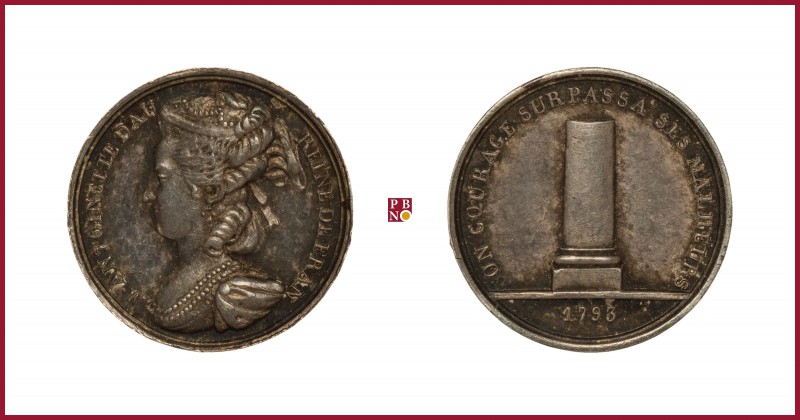 France, silver medaillette, death of Marie Antoinette, 1793, 0,98 g Ag, 11 mm, b...