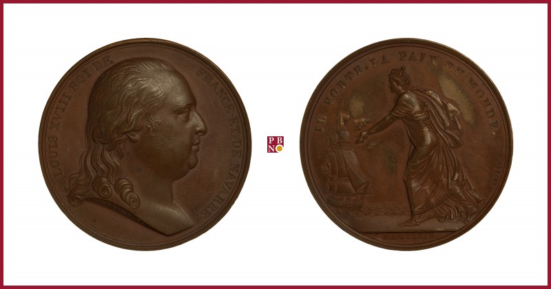 France, Louis XVIII (1814/15-1824), copper medal, 1814, 37,73 g cu, 41 mm, Arriv...
