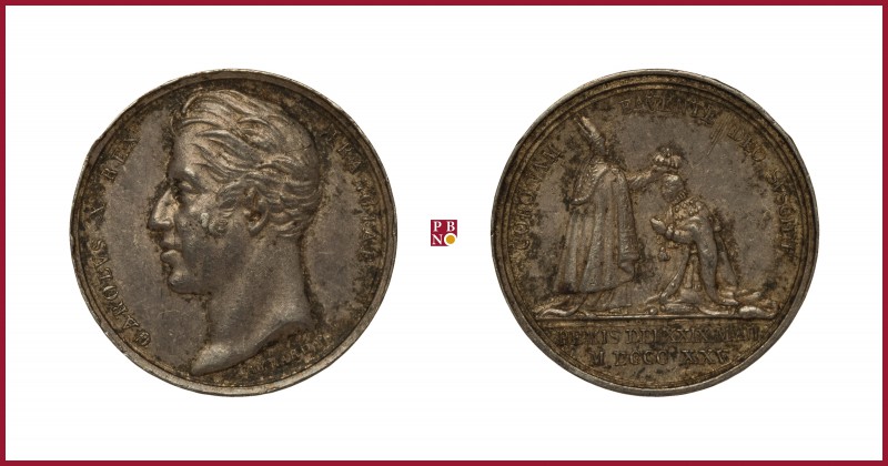 France, Charles X (1824-1830), Coronation, silver medaillette, 1825, Paris, opus...