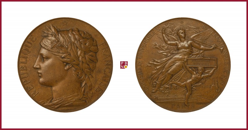 France, copper medal, 1878, 135,73 g Cu, 67 mm, opus: J.C. Chaplain, Internation...