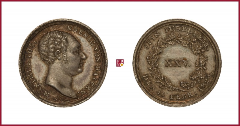 Germany, Bavaria, Maximilian I Joseph (1806-1825), medaillette, 25 Anniversary o...