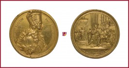 Frankfurt am Main, Austria, Joseph II (1765/80-1790), gilded cast bronze medal, 1764, 85,51 g Cu/Ae, 64 mm, opus: M. Krafft, Coronation in Frankfurt a...