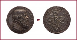 Germany, Würzburg, Peter Behem (†1572), ORIGINAL silver medal, 1553, 14,05 g Ag, 32 mm, opus: M. Gebel, Behem at 53 years of age, bust right/shield, H...