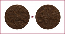 Bronze medal, 1915, 57,40 g Cu/Ae, 56 mm, opus: K. Goetz (Munich), ’s Withdrawal from The Triple Alliance 1915, Austrian and German soldier, expelling...