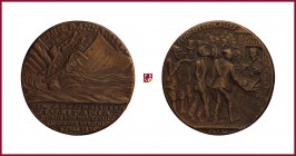 Cast bronze medal, 1915, 49,69 g Cu/Ae, 58-59 mm, opus: K. Goetz (Munich),The Sinking of Lusitania, ship, sinking/skeleton, selling tickets, Kienast 1...