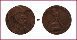 Bronze medal, 1916, 67,14 g Cu/Ae, 58 mm, opus: K. Goetz (Munich), General Cadorna, Cadorna’s bust under umbrella right/Sisyphus, rolling a rock, Kien...