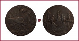 Iron medal, 1917, 153,78 g Fe, 86 mm, opus: K. Goetz (Munich), How Long Yet?, allegory of Entente alies/british soldier with porcelain figurines on a ...