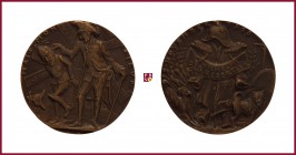 Bronze medal, 1918, 59,81 g Cu/Ae, 58 mm, opus: K. Goetz (Munich), But, Sir!, Frederick II The Great, pulling an ear of Wilhelm II; windmill/satiric t...
