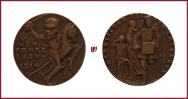 Bronze medal, 1919, 61,31 g Cu/Ae, 59 mm, opus: K. Goetz (Munich), I Shall Lead You, emperor on a toy horse/family, tormented by the war, Kienast 238...