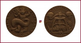 Bronze medal, 1923, 51,49 g Cu/Ae, 61 mm, opus: K. Goetz (Munich), Bloodsucker of The Rhine, child, coiled leech/German Michel, pressed by Entente rep...