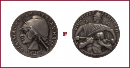 Silver medal, 1923, 20,37 g Ag, 36 mm, opus: K. Goetz (Munich), The Watch at The Ruhr, Marianne’s head left/Marianne, strangling a man, Kienast 299
U...
