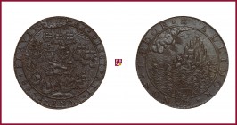 England, Elizabeth I (1558-1603), bronze medal, an early aftercast taken from a struck piece presenting one die break on the obv. and another one on t...