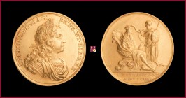 Great Britain, George I (1714-1727), GOLD medal, 1714, 22,76 g Au, 34 mm, opus: J.Croker, Coronation 1714, laureate and uniformed bust of George I rig...