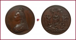 Great Britain, Victoria I (1837-1901), bronze medal, 1887, 212,29 g Ae/Cu, 79 mm, opus: J.E. Boehm/F. Leighton, Golden Jubilee 1887, crowned and veile...