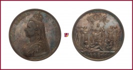 Great Britain, Victoria I (1837-1901), silver medal, 1887, 216,15 g Ag, 79 mm, opus: J.E. Boehm/F. Leighton, Golden Jubilee 1887, crowned and veiled b...