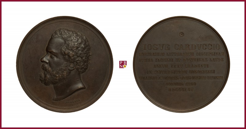 Italy, Giosuè Carducci (1835-1907), bronze medal, 1895, 88,44 g Cu/Ae, 60 mm, op...