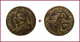 Italy, Bracciano, Paolo Giordano II Orsini (1591-1621), gilded bronze medal, 1635, 13,54 g Cu/Ae, 33 mm, opus: J.J. Kornmann, bust left/Fortuna with w...