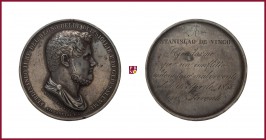 ItalyKingdom of Two Sicilies, Ferdinando II (1830-1859), silver medal, 36,32 g Ag, 46 mm, opus: A. Cariello/D. Ciccarelli, Per Merito, bust right/ Ita...