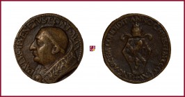 The Papal States, Paul II (1464-1471), later aftercast bronze medal, (1465), 21,54 g Cu/Ae, 32 mm, Fortification Improvements, bust left/shield, CNORP...