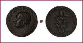 The Papal States, Paul II (1464-1471), early aftercast bronze medal, (1465), 29,66 g Cu/Ae, 33.5 mm, Fortification Improvements, bust left/shield, CNO...
