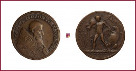 The Papal States, Paul III (1534-1549), CONTEMPORARY cast bronze medal A. XIII (1547), 40.41 gr., 41 mm, opus: A. Cesati (called Greco or Grechetto), ...